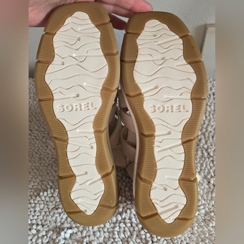 Sorel Joanie lll Lace Wedge Leather Cream Sandals Sz 9 - Picture 6 of 7